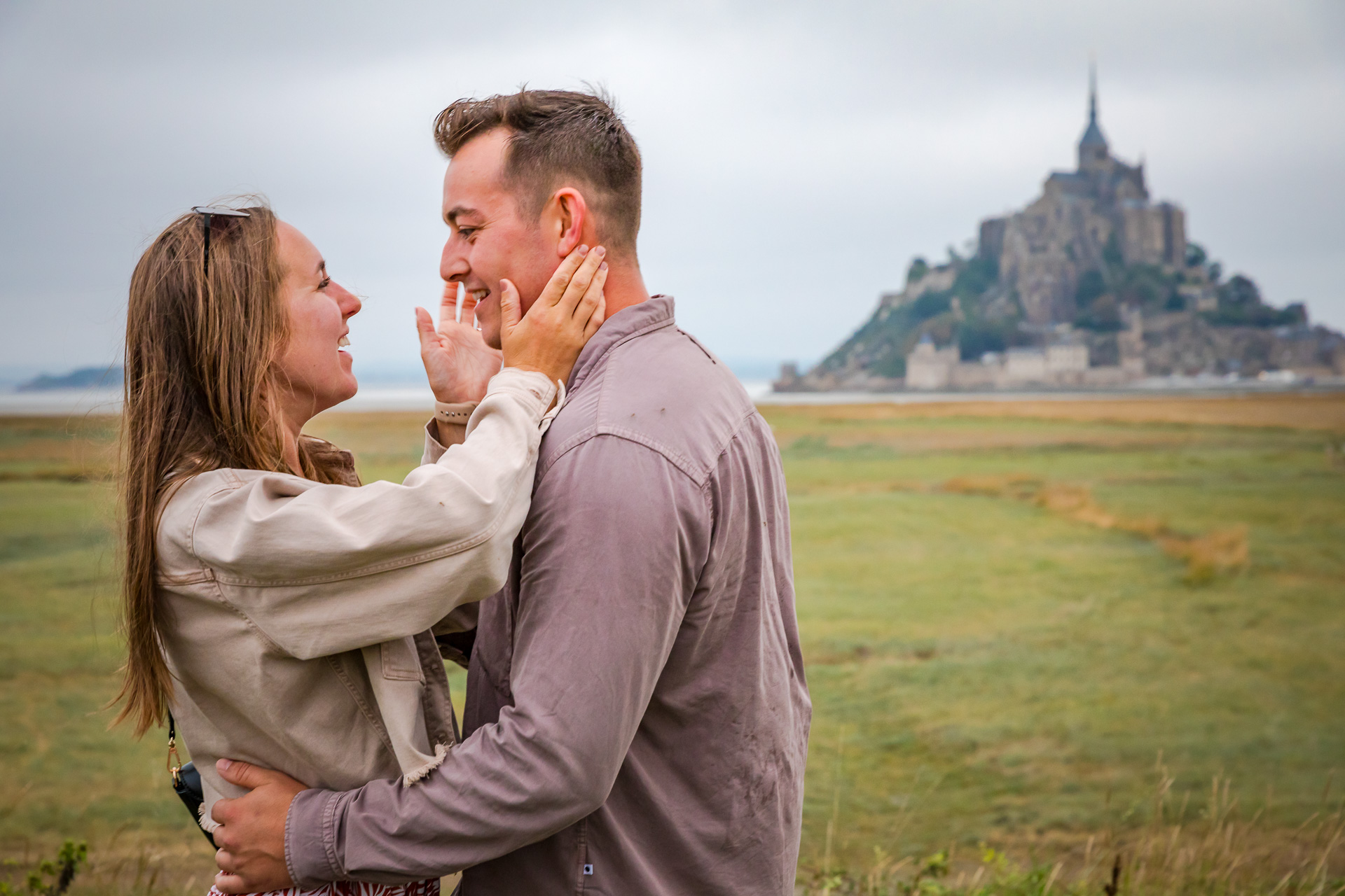 Engagement Photographer Normandy France - Mont St Michel Marshlands Proposal