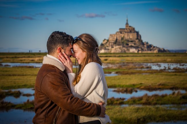 Sunny Mont St Michel Winter Proposal captured by © Sabina Cowde A Sunny Winter Proposal at the Mont St Michel